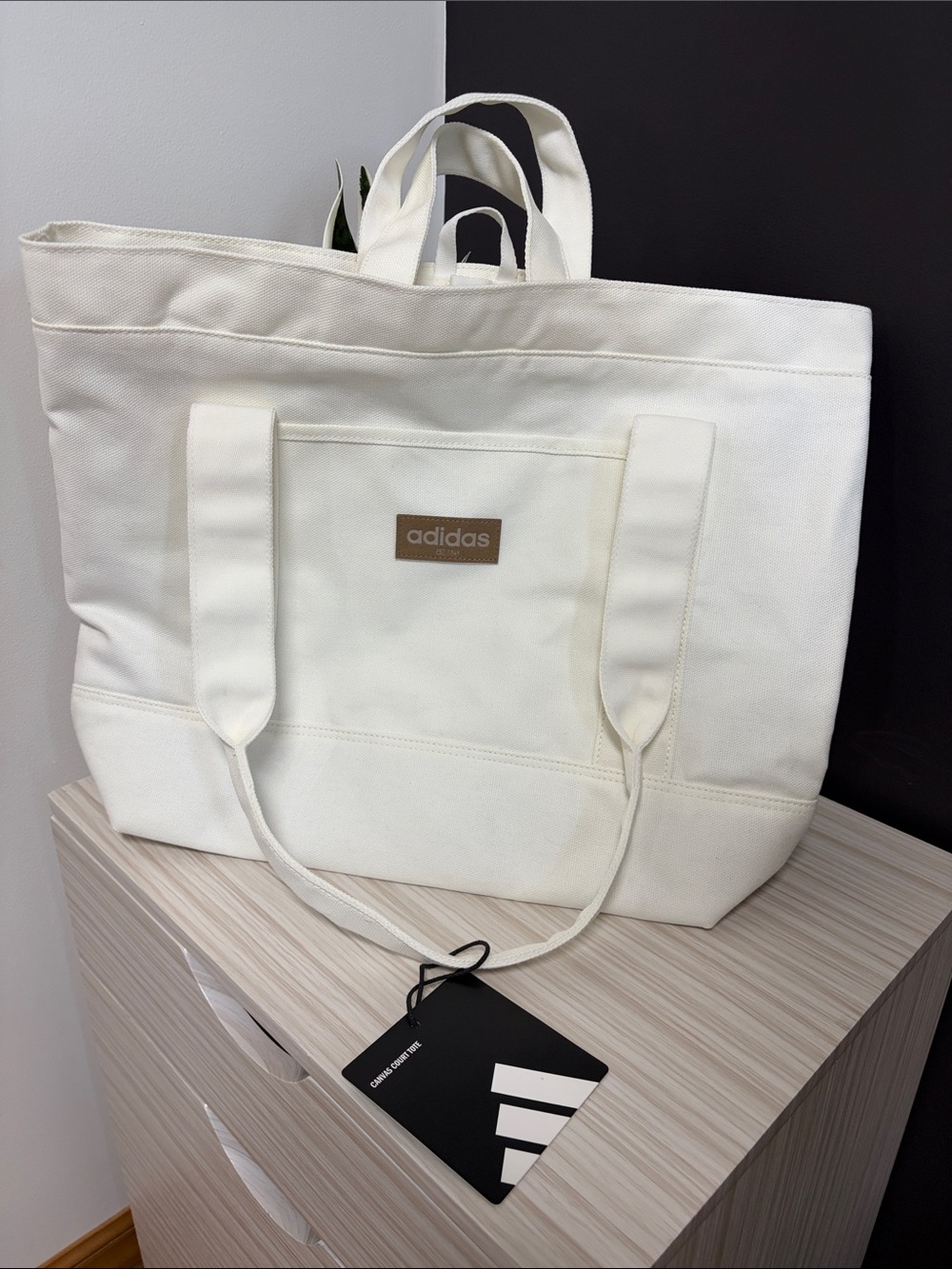 adidas Cream Canvas Tote with Front Pocket!! NWT!!🤍